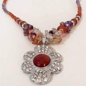 -AMBER ORANGE BEANS ADJUSTABLE NECKLACE HANDMADE